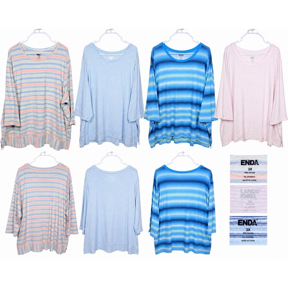 Lands' End 3X Lot of 4 Cotton Stripe Knit Tops Plus Size Casual Coastal Ditzy